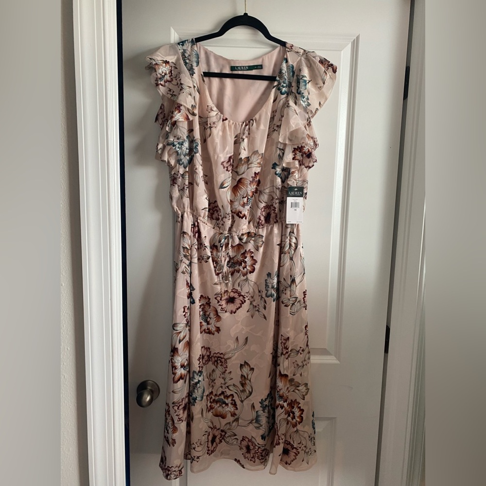 Lauren Ralph Lauren Blush Pink Floral Midi Dress NEW without Tags